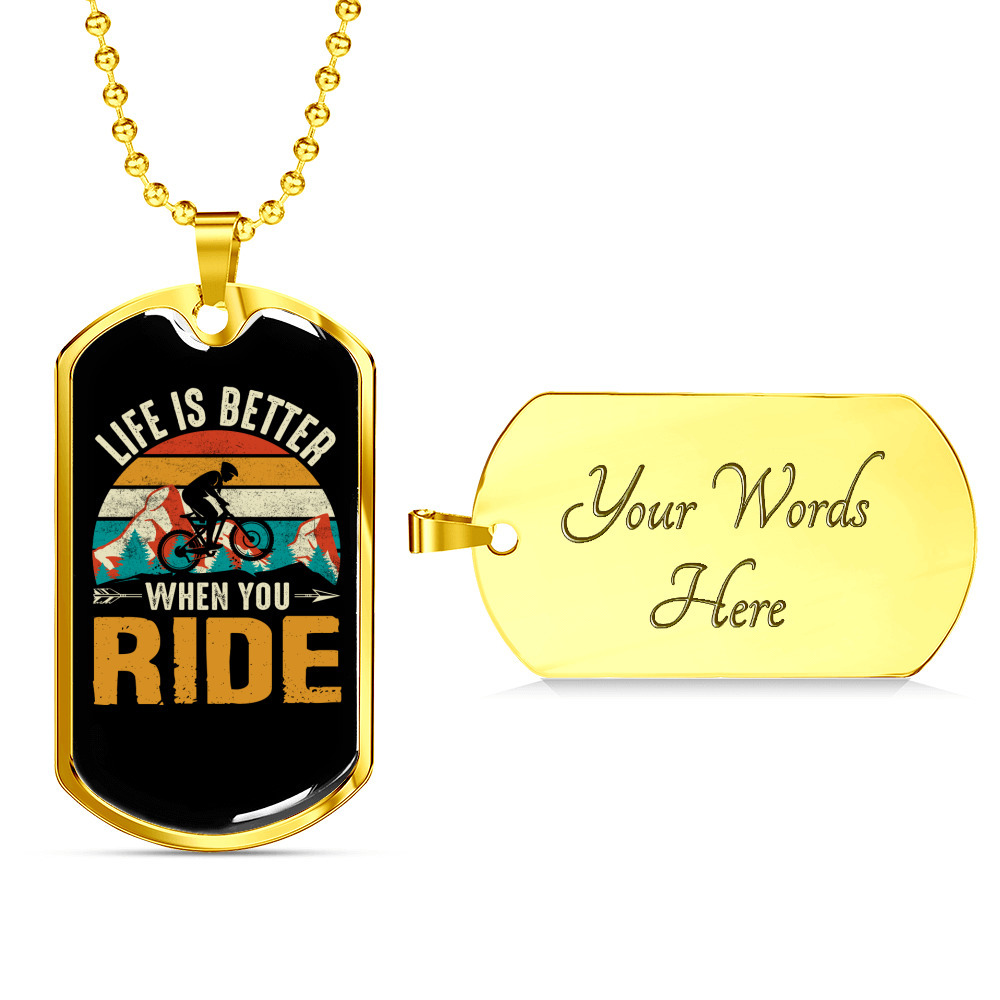 Life Is Better When You Ride Cycling Necklace Stainless Steel Or 18k Gold Dog Ta 75$